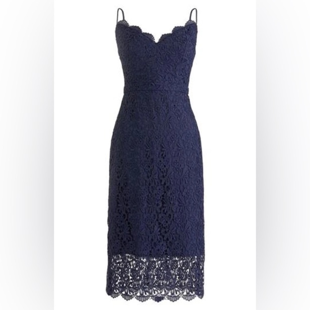 J Crew Navy Blue Guipure Lace Midi Dress Size 4 - Picture 3 of 11
